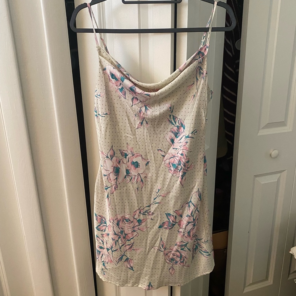 Lulu's Cream Floral Cowl Neck Camisole Dress